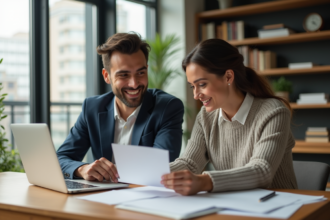 Jeune couple au bureau dans un appartement lumineux