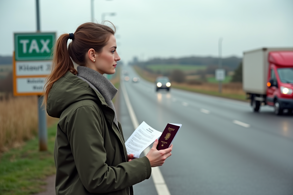 Jeune femme à la frontière avec formulaire et passeport