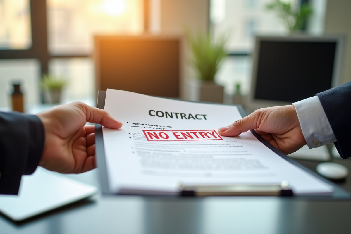 Main remettant un contrat avec un tampon interdiction sur frais d